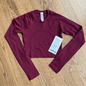 NWT Lululemon Swiftly Tech Cropped Long Sleeve 2.0 Size 2 Deep Luxe